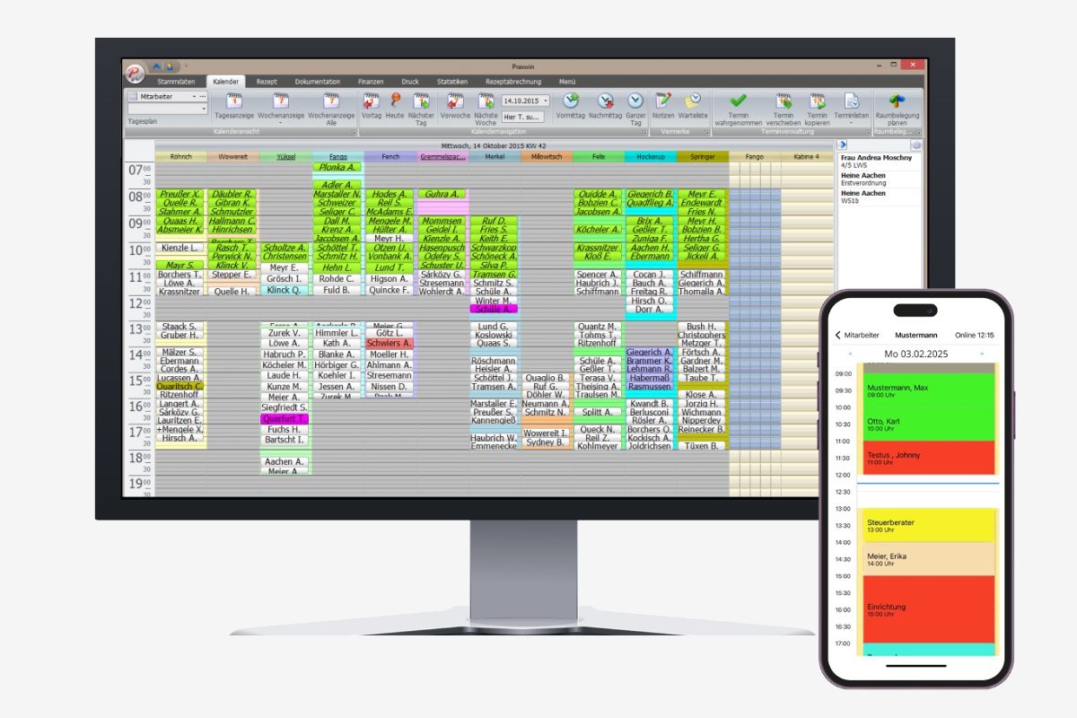 Eine Podologie Software auf dem Computer und einem Smartphone
